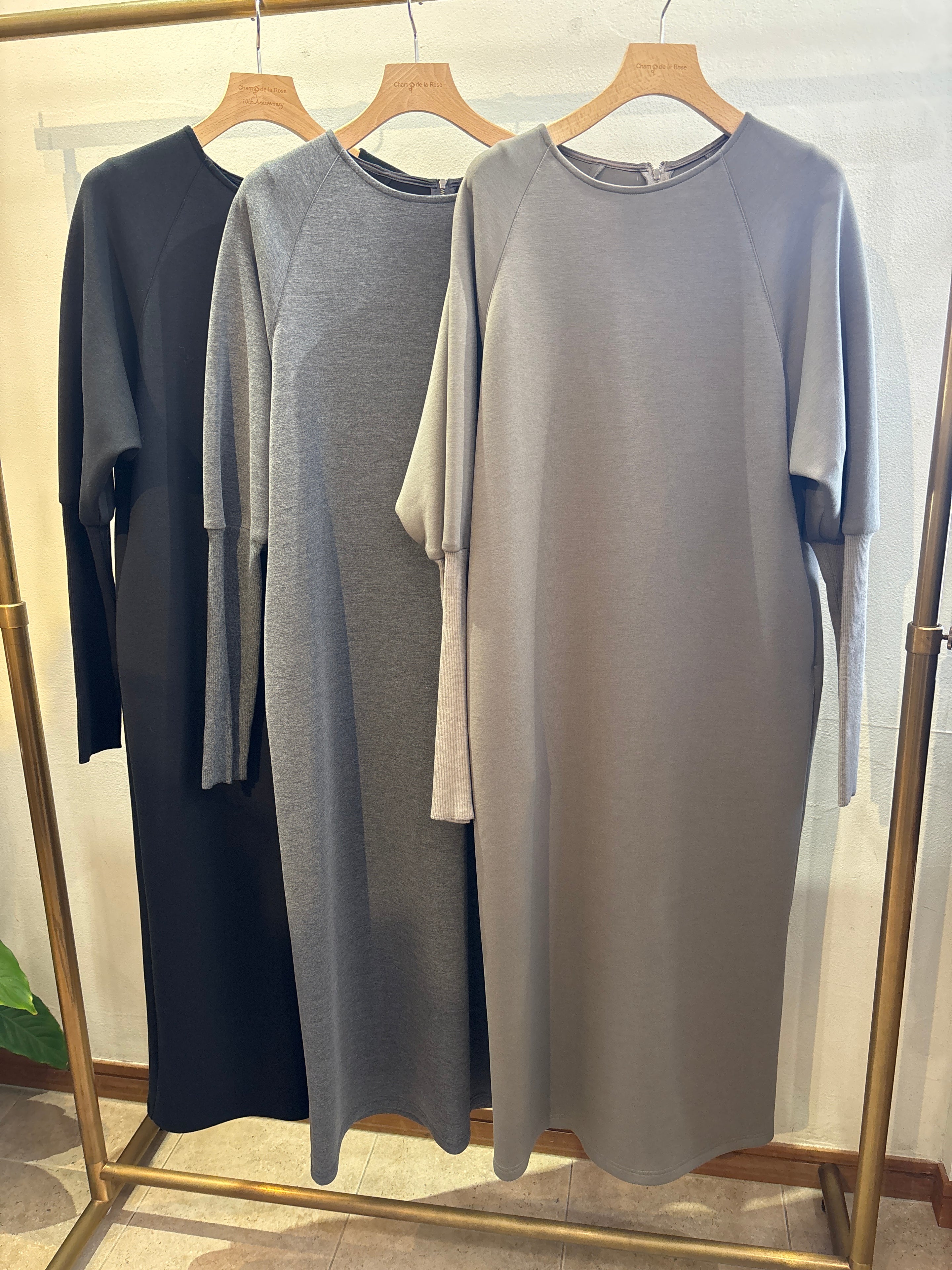 【CLOCHE】袖リブストレートラインワンピース