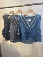 【QTUME】デニムフリンジベスト