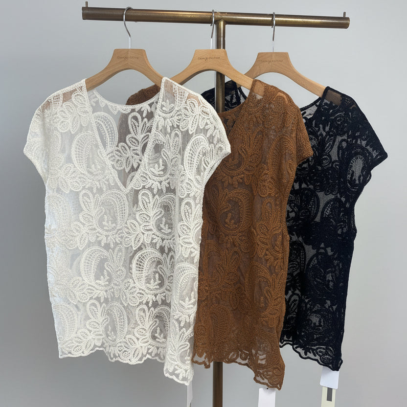 【select】2WAYチュール刺繍フレンチスリーブブラウス
