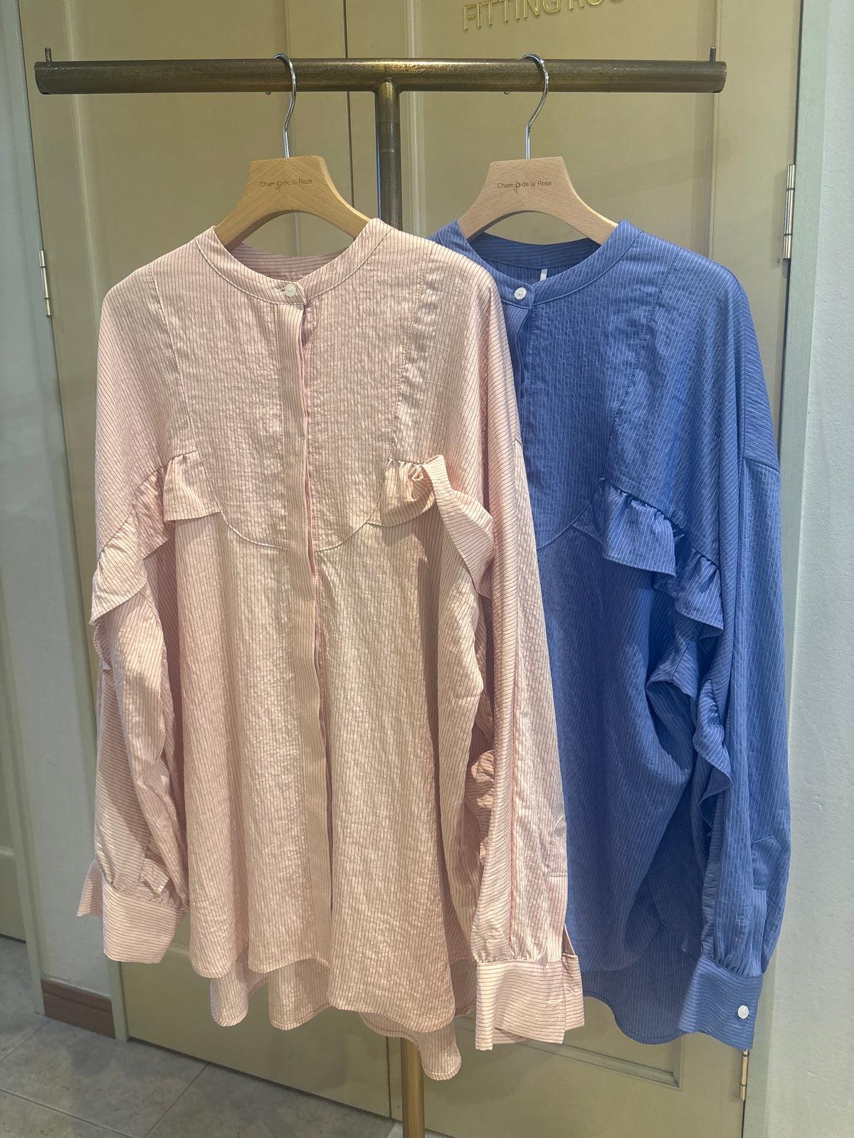 【WHYTO.】curve frill spripe blouse