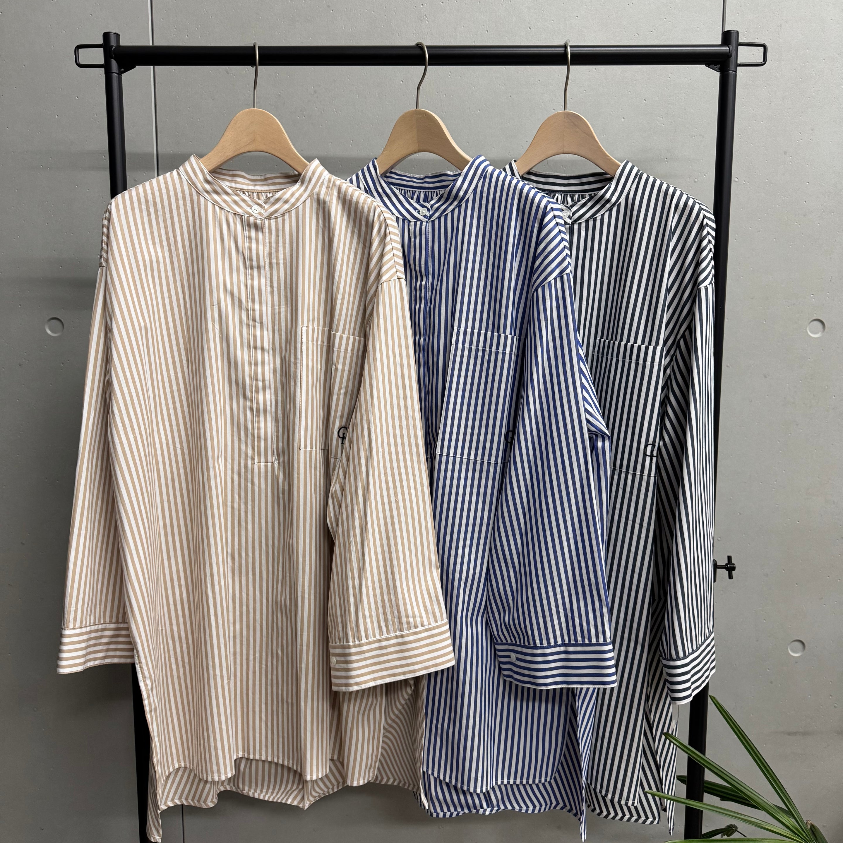 【CLOCHE】スキッパーストライプオーバーシャツ