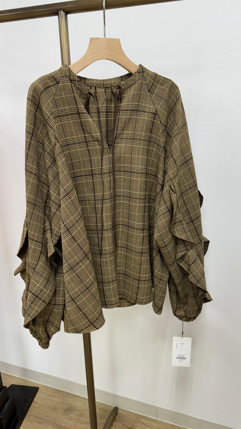 【CLOCHE / CYNICAL】袖フリルチェックブラウス