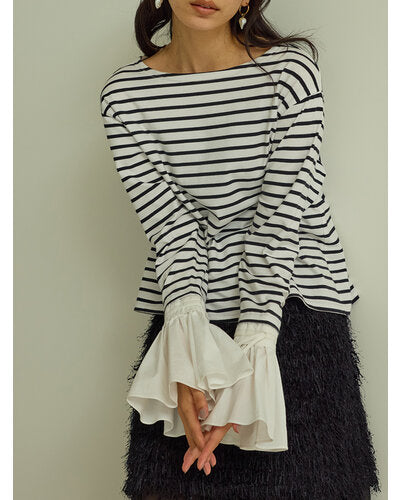 【Mewl ReSTOCK】シャツスリーブボーダーTOPS