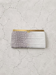【M.U.L 2026-9】CROSS BAR LONG WALLET - ホワイトヌバックブラウン汚し加工 クロコダイル型押し