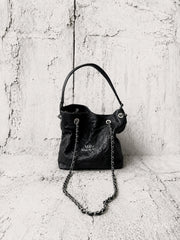 【M.U.L 2026-9】DRAPE CHAIN ONE HANDLE BAG - Black キルティング型押し