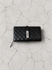 【M.U.L 2026-9】ROUND LONG WALLET - Black キルト型押し