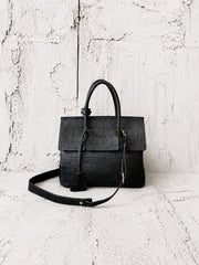 【M.U.L 2026-9】OVER FLAP 2WAY TOTE S - Black クロコダイル型押し