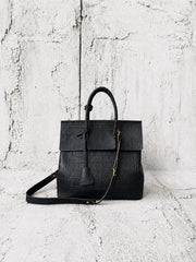 【M.U.L 2026-9】OVER FLAP 2WAY TOTE M - Black クロコダイル型押し