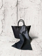 【M.U.L 2026-9】BASKET TOTE S leather stole - 編み込み型押し