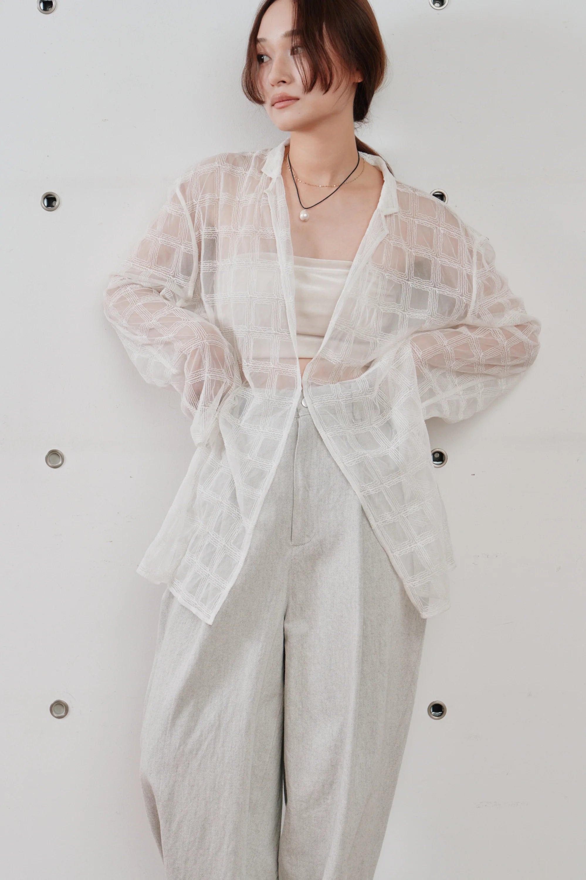 【Hella 2026 SPRING/SUMMER】embroidery check sheer jacket