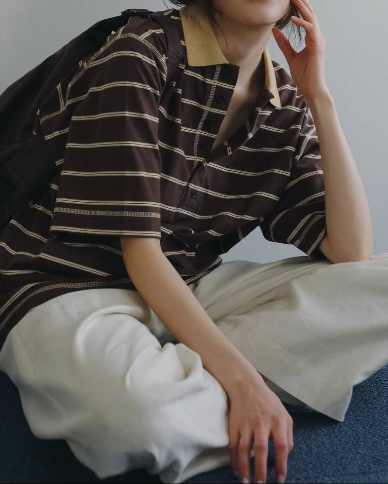 【anuke 2026 PRE FALL COLLECTION】Border Loose Polotops - Champdelarose