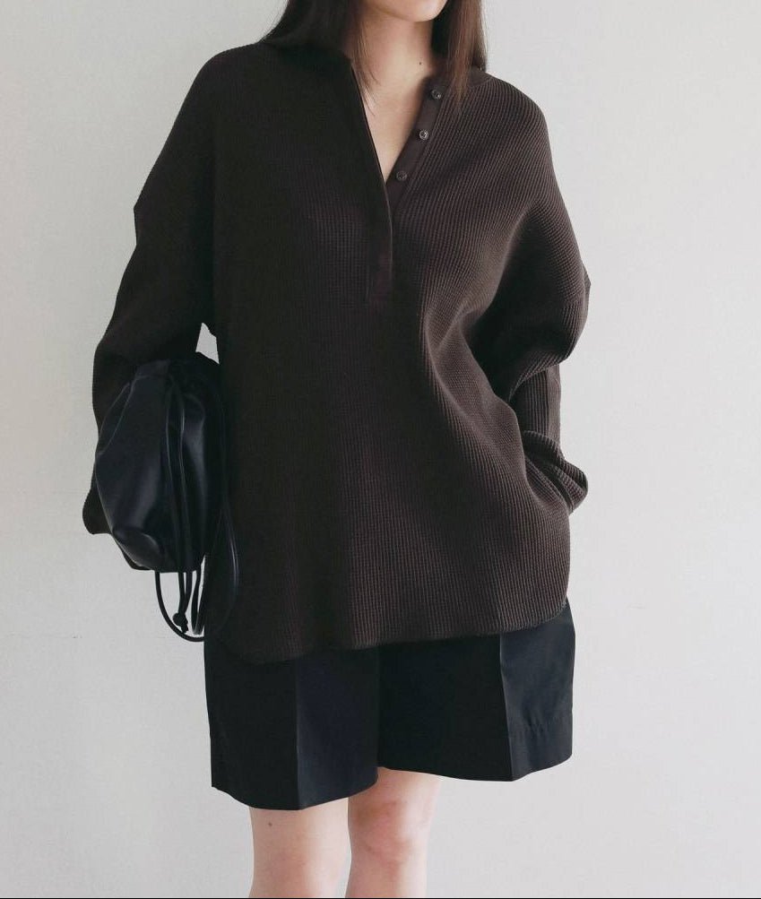 【anuke 2026 PRE FALL COLLECTION】Waffle Loose Henleytops - Champdelarose