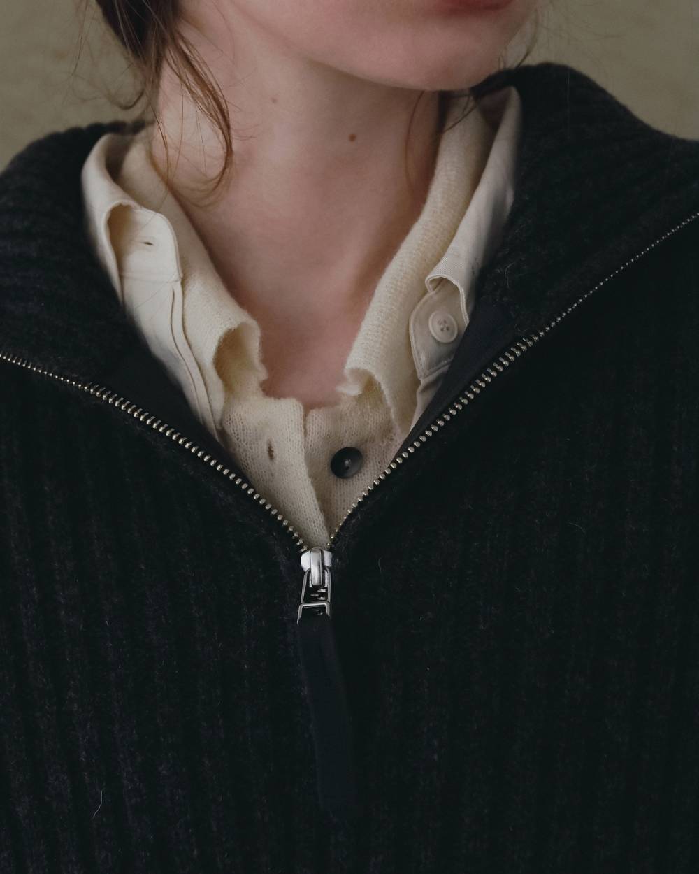 【anuke 2026 winter】Halfzip Rib Knit - Champdelarose