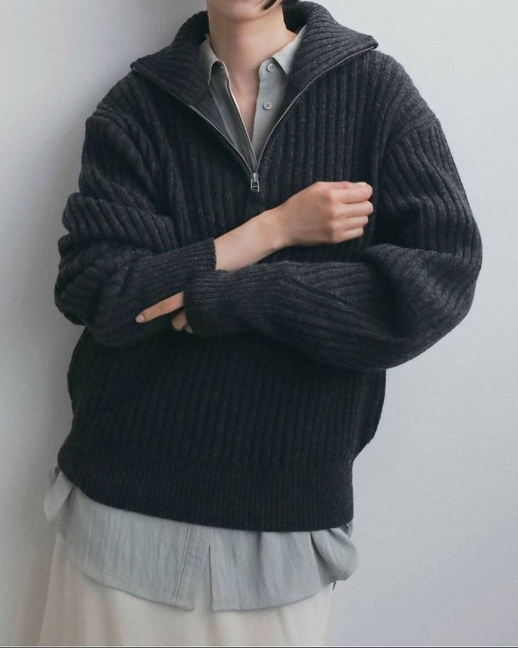 【anuke 2026 winter】Halfzip Rib Knit - Champdelarose