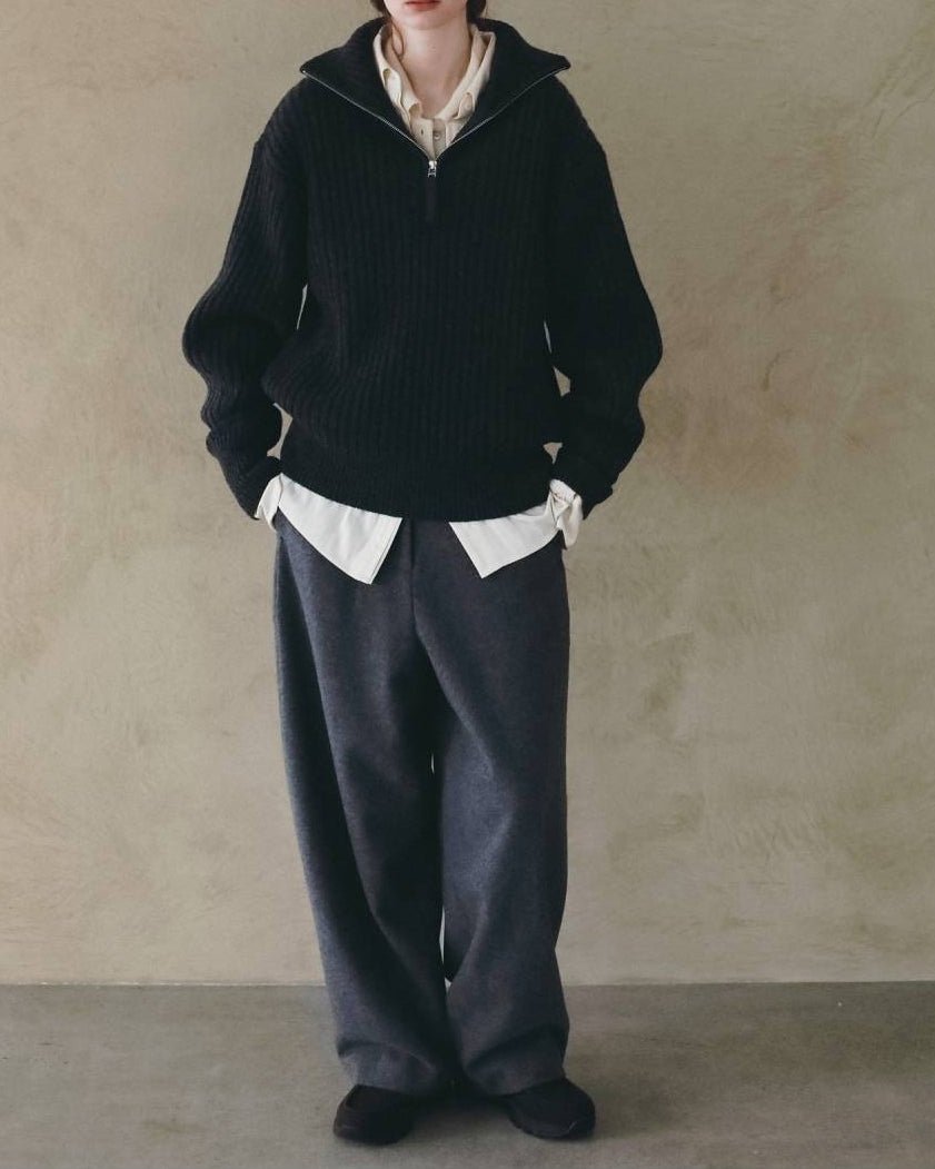 【anuke 2026 winter】Halfzip Rib Knit - Champdelarose