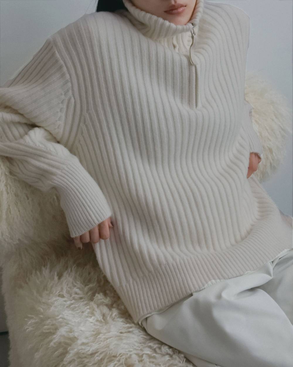 【anuke 2026 winter】Halfzip Rib Knit - Champdelarose