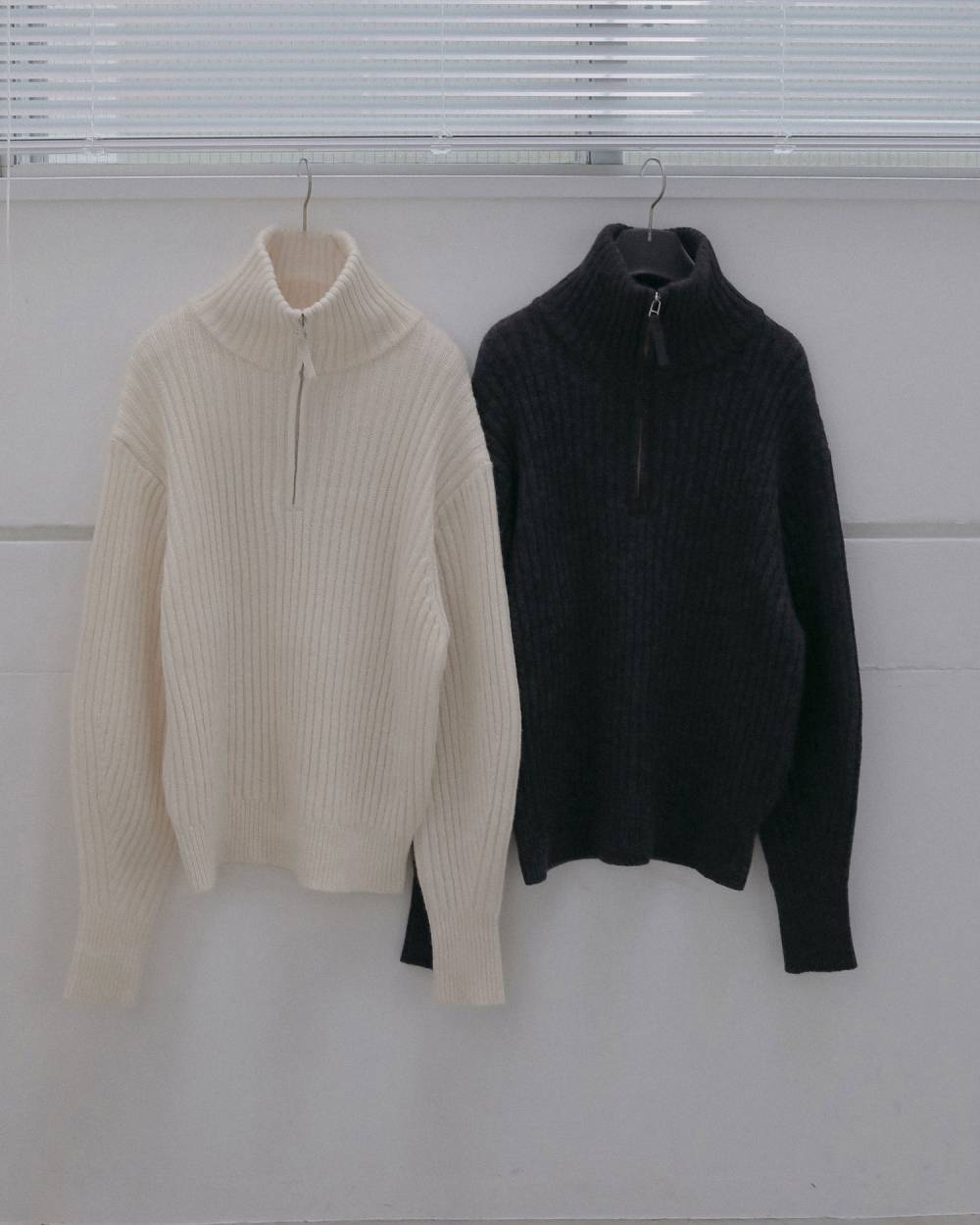 【anuke 2026 winter】Halfzip Rib Knit - Champdelarose