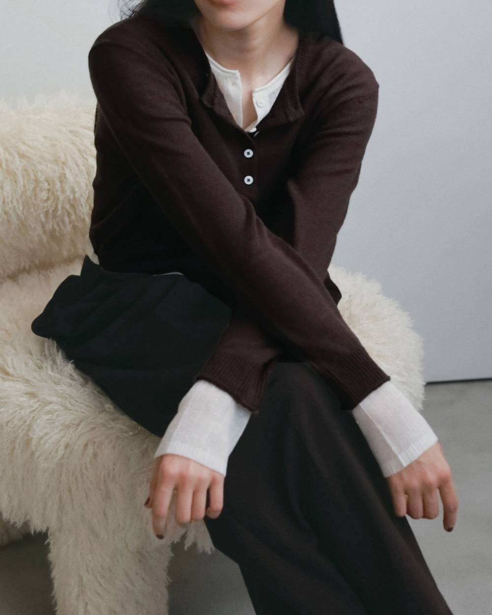 【anuke 2026 winter】Layered Crewneck Cardigan - Champdelarose