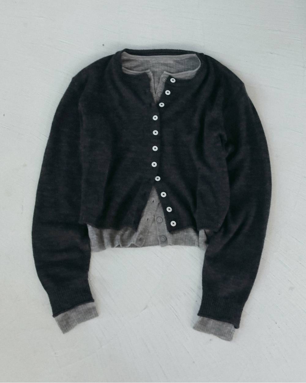 【anuke 2026 winter】Layered Crewneck Cardigan - Champdelarose