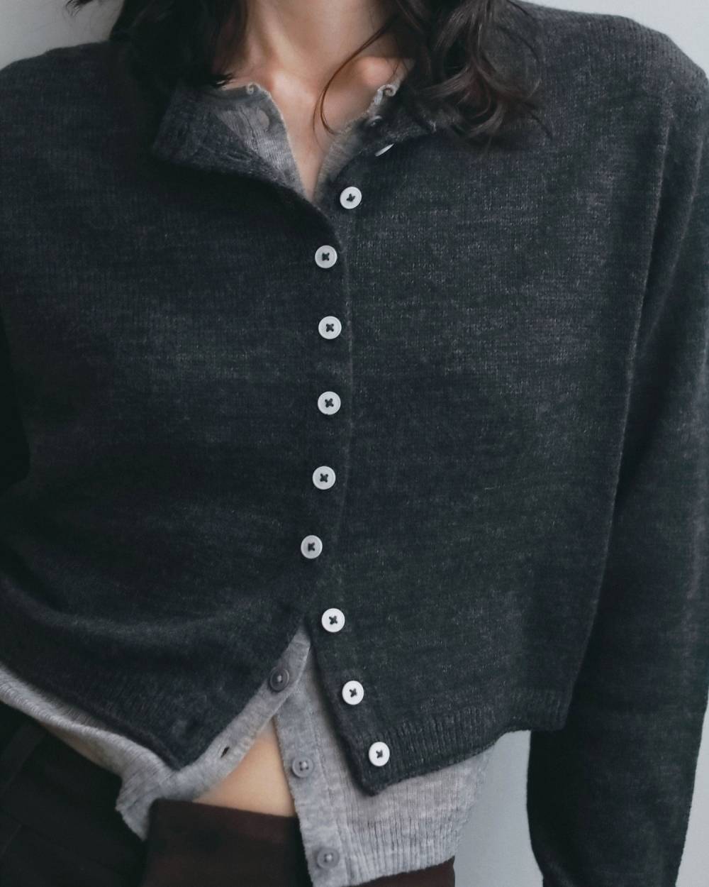 【anuke 2026 winter】Layered Crewneck Cardigan - Champdelarose