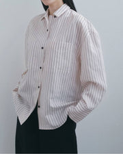 【anuke 2026 winter】Opencollar Stripe Shirts - Champdelarose