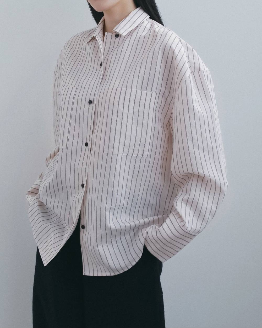 【anuke 2026 winter】Opencollar Stripe Shirts - Champdelarose