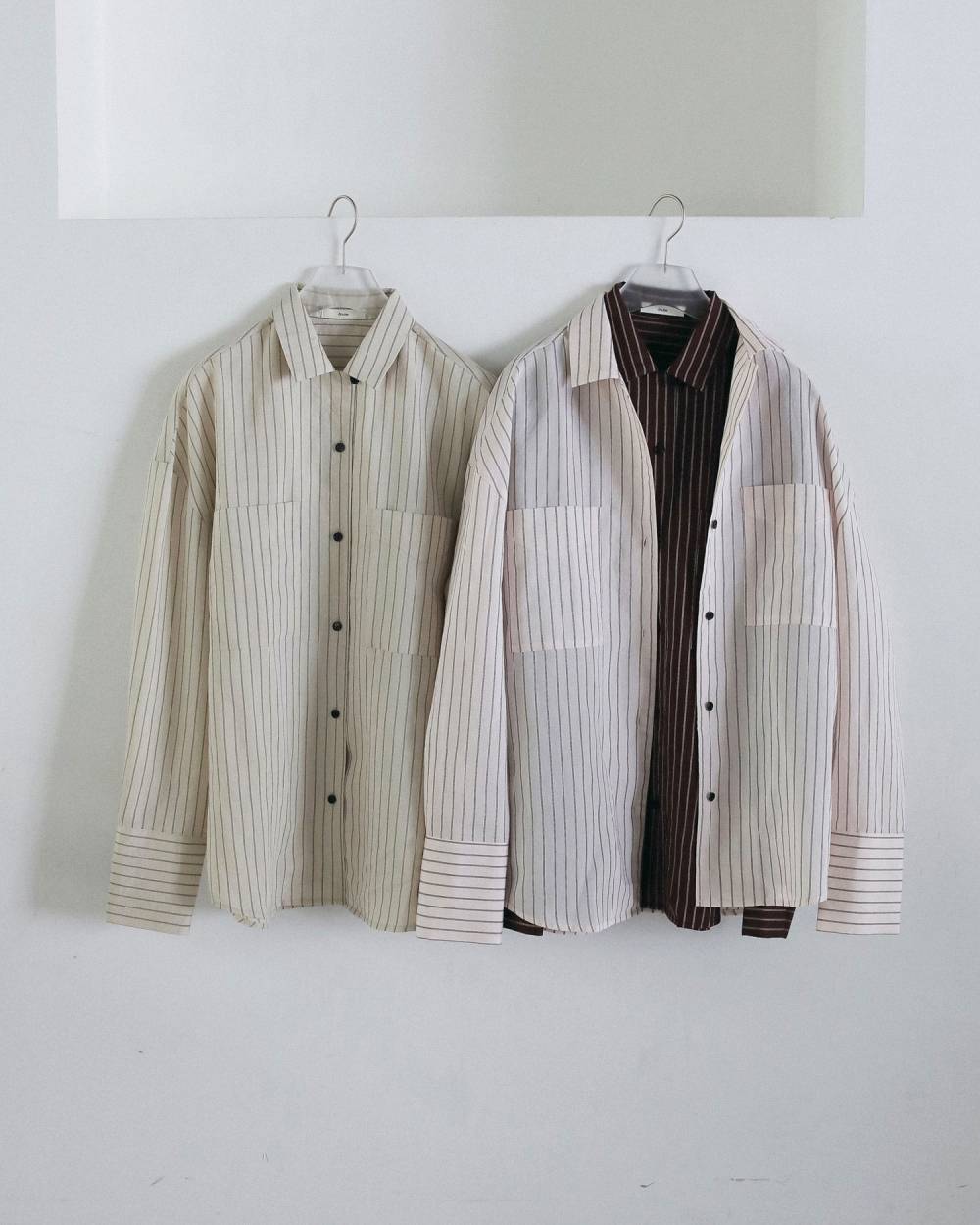 【anuke 2026 winter】Opencollar Stripe Shirts - Champdelarose