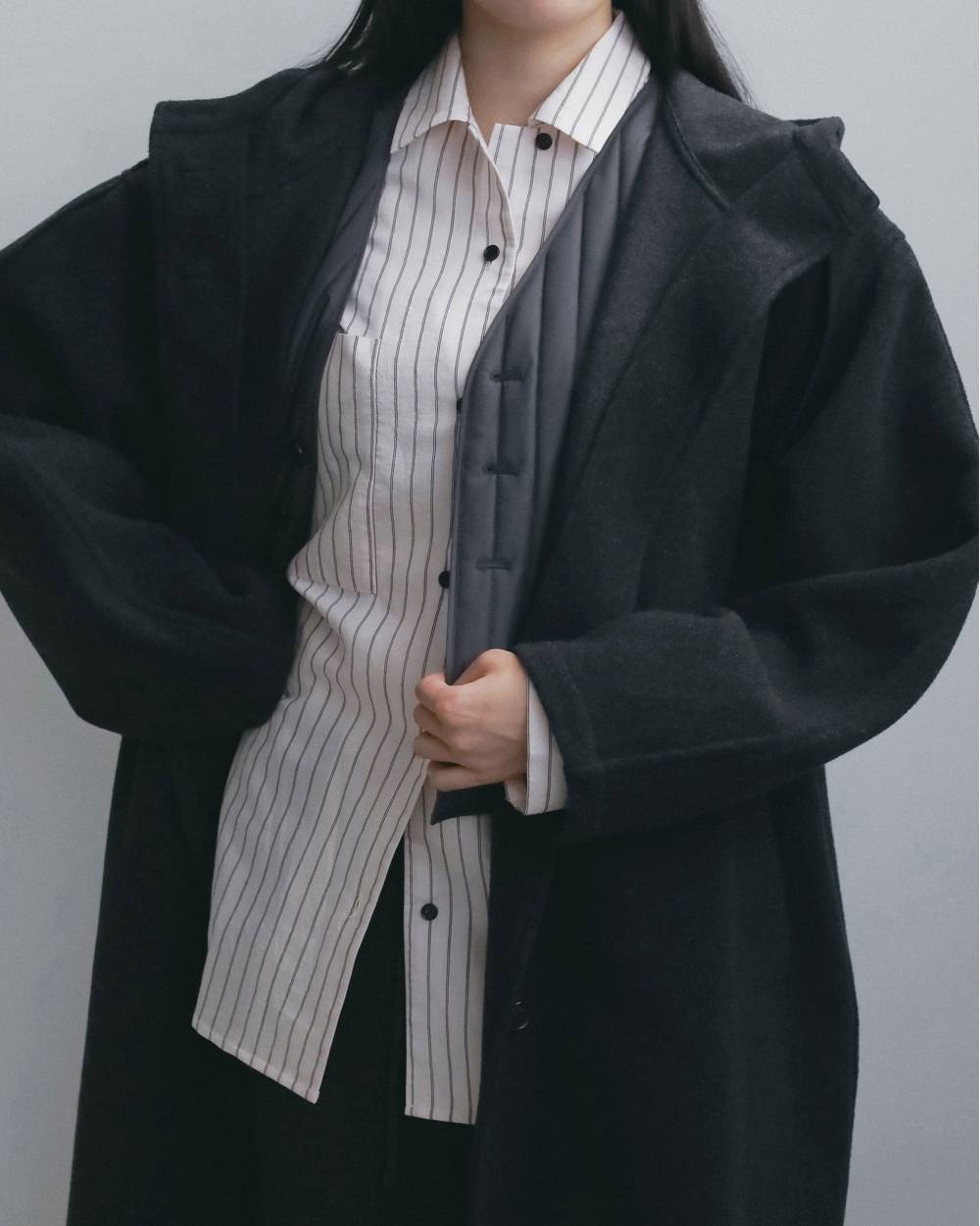 【anuke 2026 winter】Opencollar Stripe Shirts - Champdelarose
