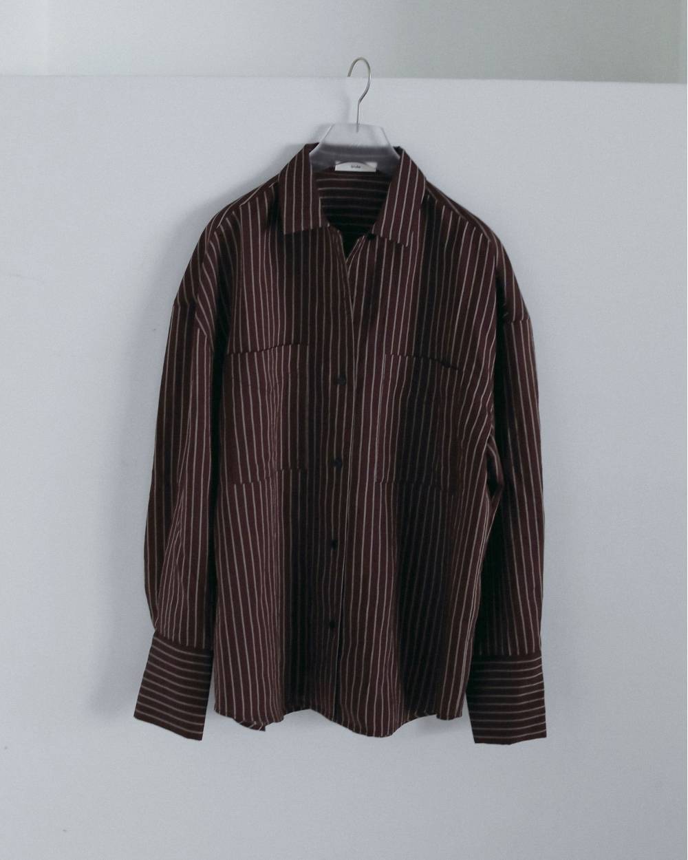 【anuke 2026 winter】Opencollar Stripe Shirts - Champdelarose