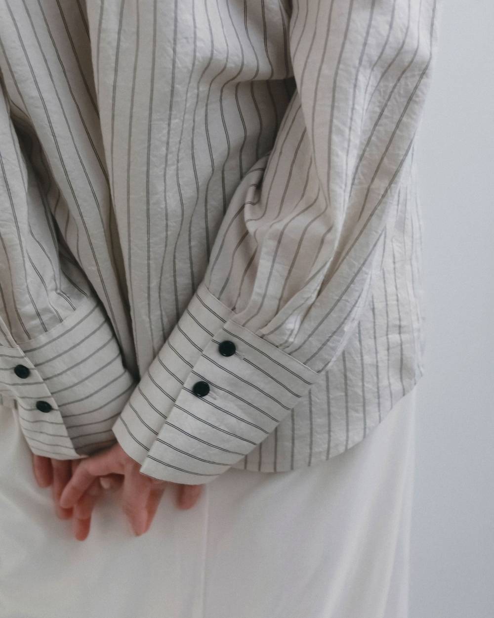 【anuke 2026 winter】Opencollar Stripe Shirts - Champdelarose