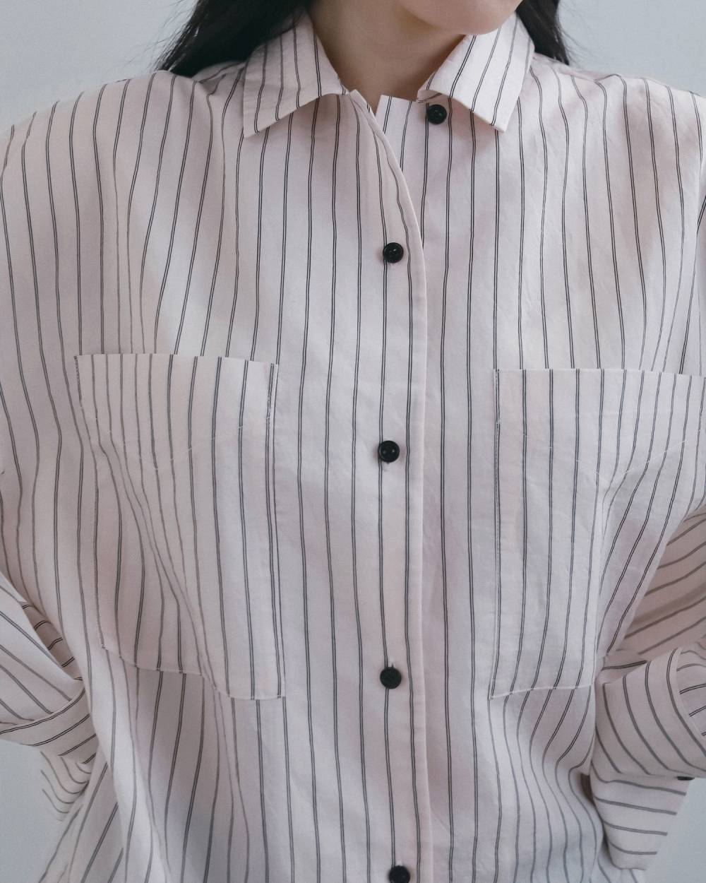 【anuke 2026 winter】Opencollar Stripe Shirts - Champdelarose