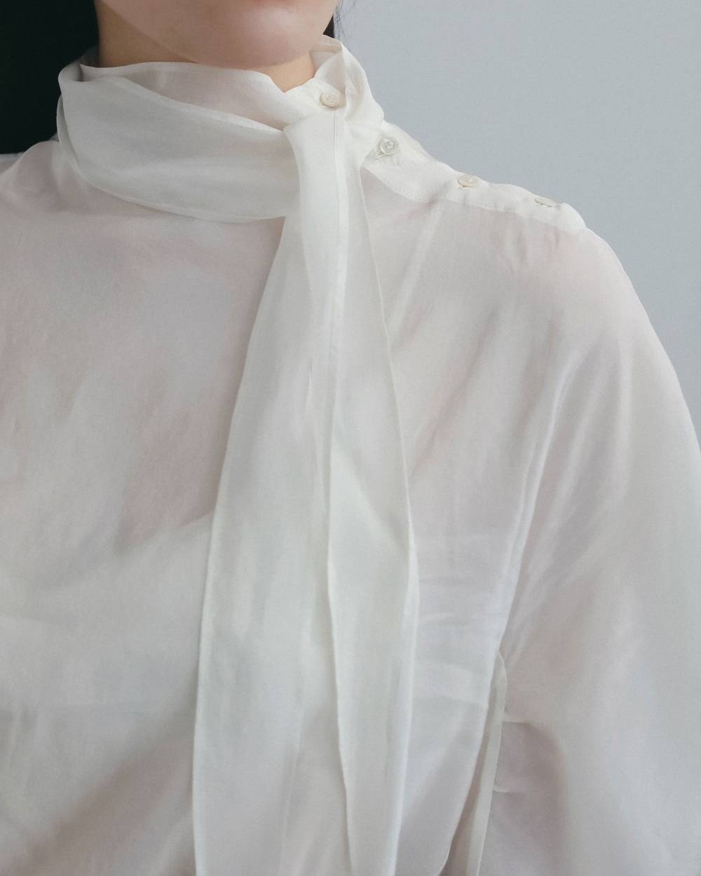 【anuke 2026 winter】Organdy Tie Blouse - Champdelarose