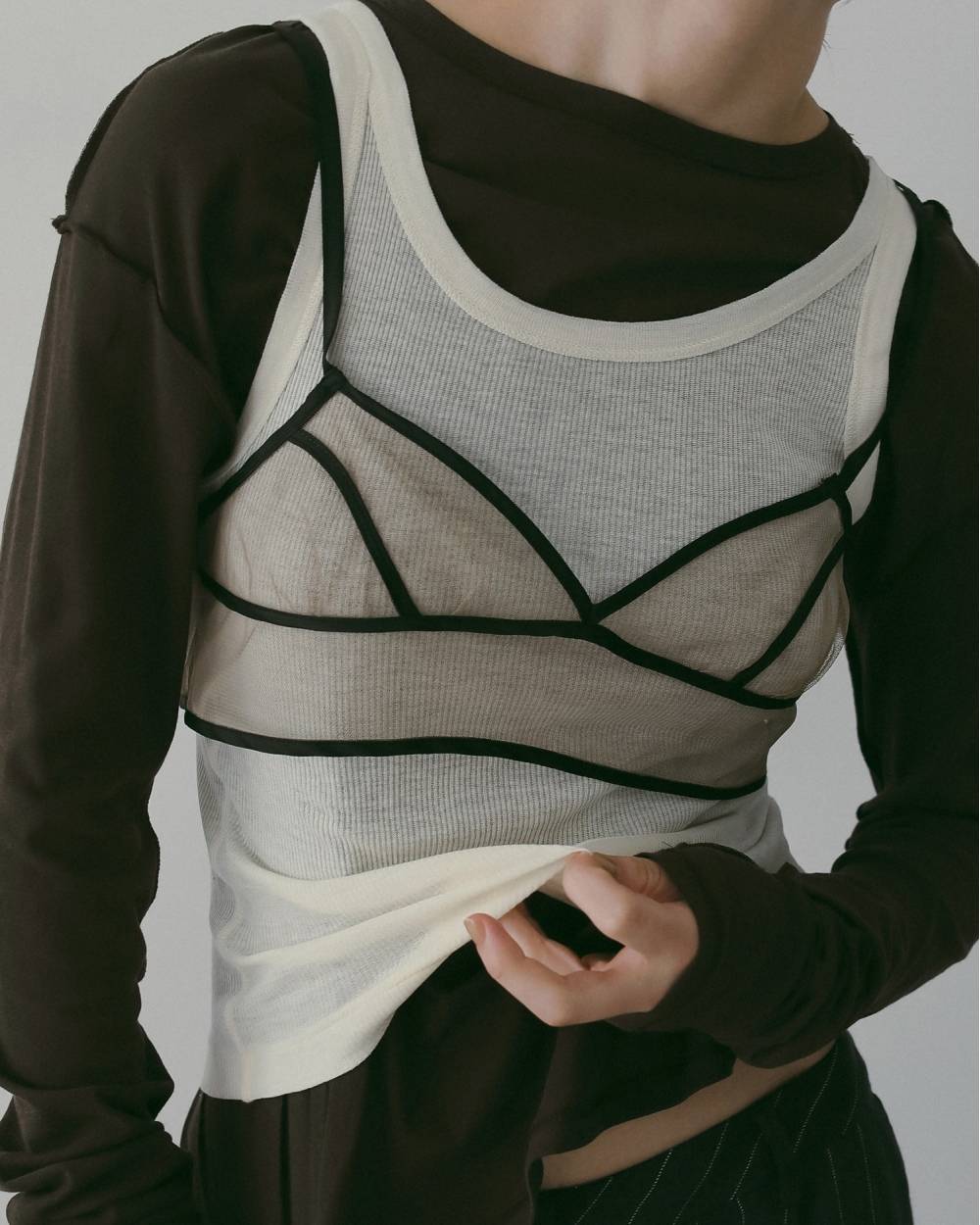 【anuke 26 SPRING / SUMMER】Bicolor Tulle Bratop - Champdelarose