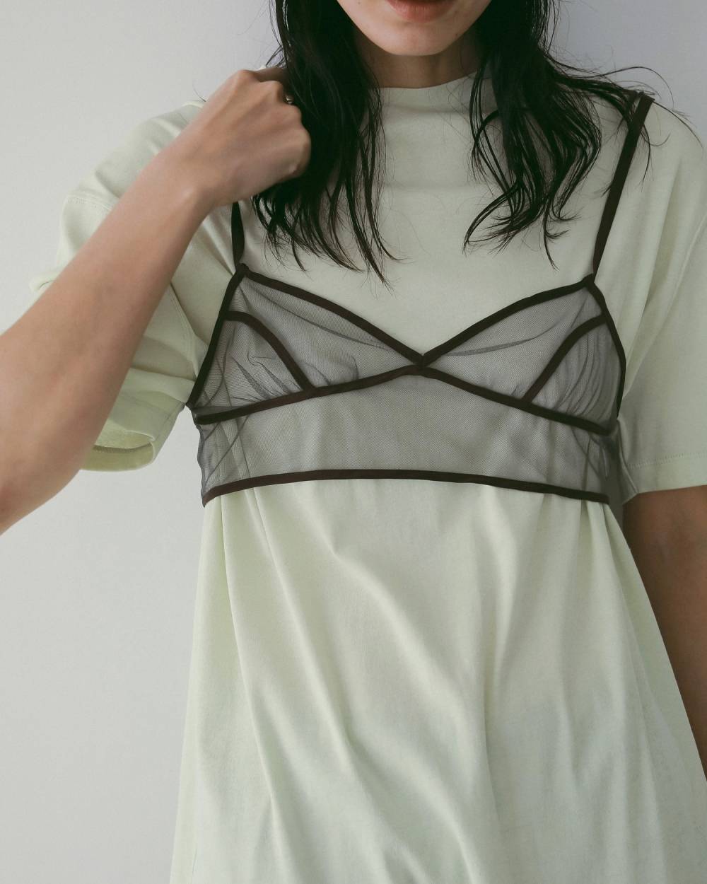 【anuke 26 SPRING / SUMMER】Bicolor Tulle Bratop - Champdelarose