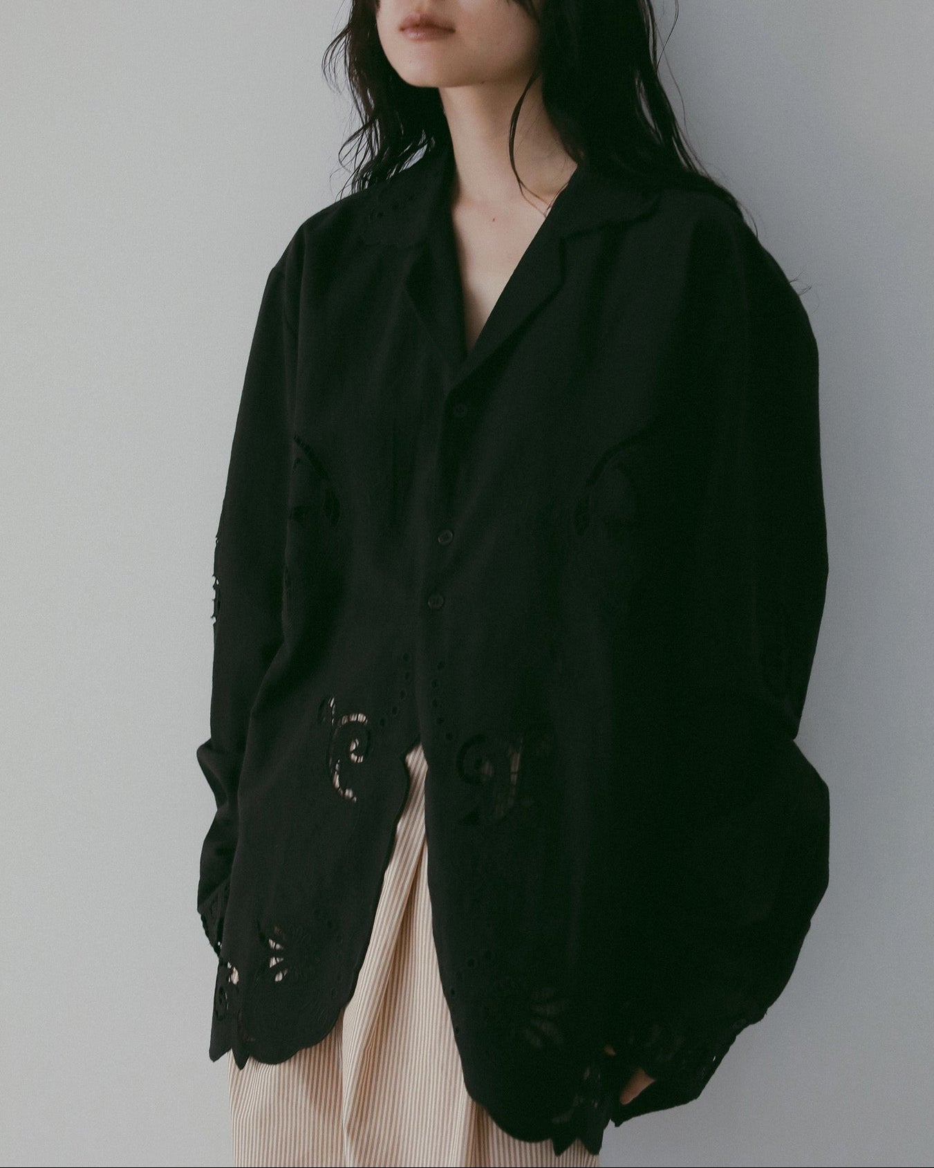 【anuke 26 SPRING / SUMMER】Cutwork Opencollar Shirts - Champdelarose