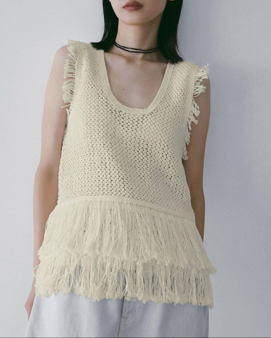 【anuke 26 SPRING / SUMMER】Fringe Knit Tanktop - Champdelarose