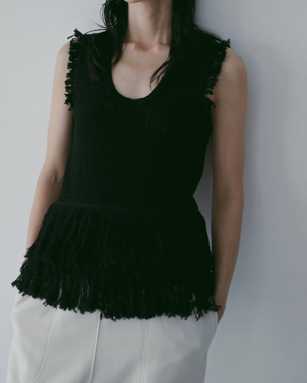 【anuke 26 SPRING / SUMMER】Fringe Knit Tanktop - Champdelarose