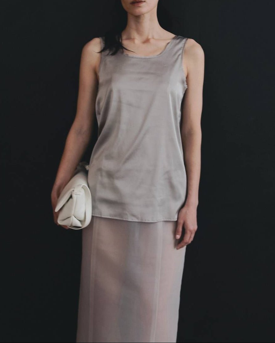 anuke 26 SPRING / SUMMER】Satin Uneck Tops - Champdelarose