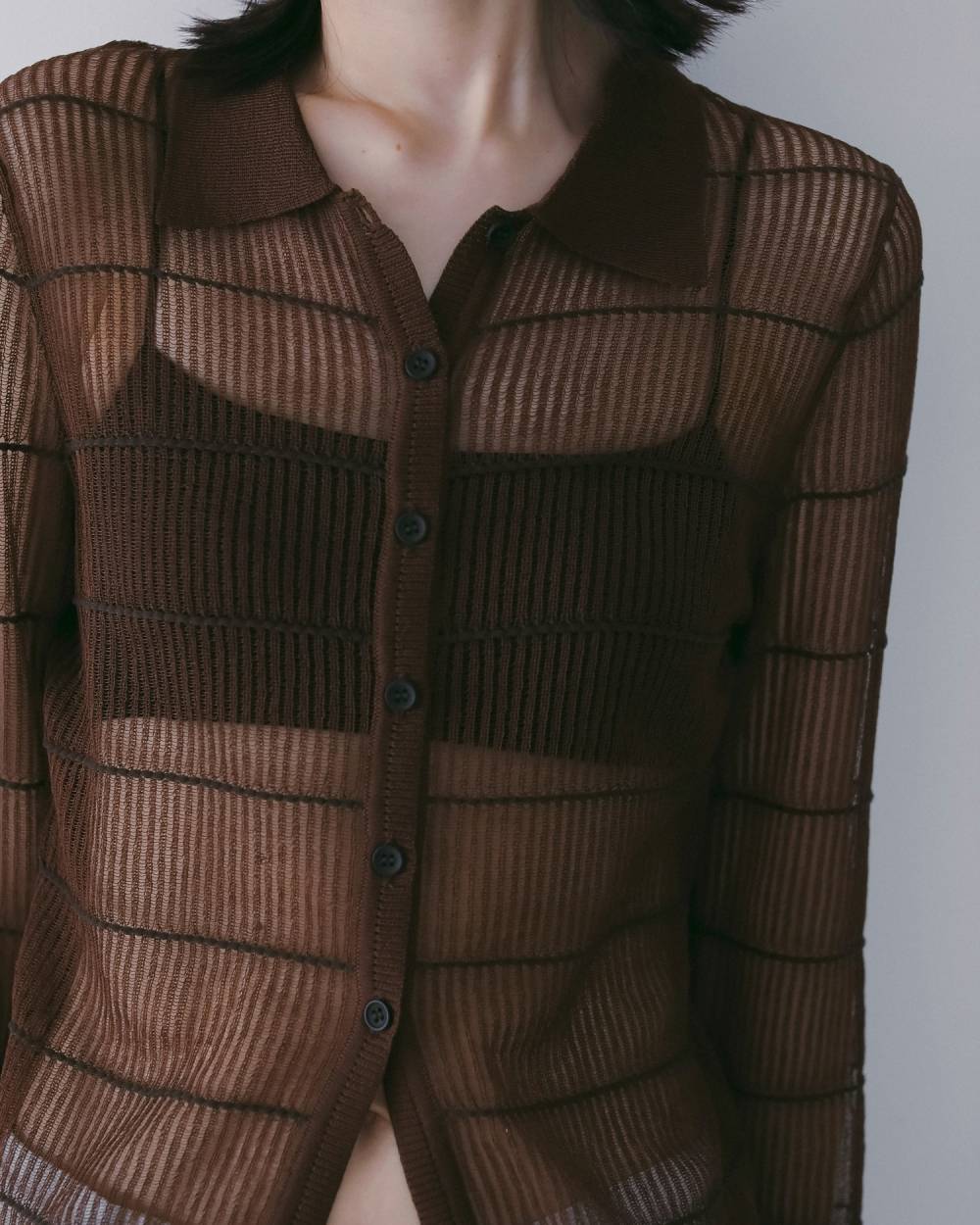 【anuke 26 SPRING / SUMMER】Sheerborder Knit Shirts - Champdelarose