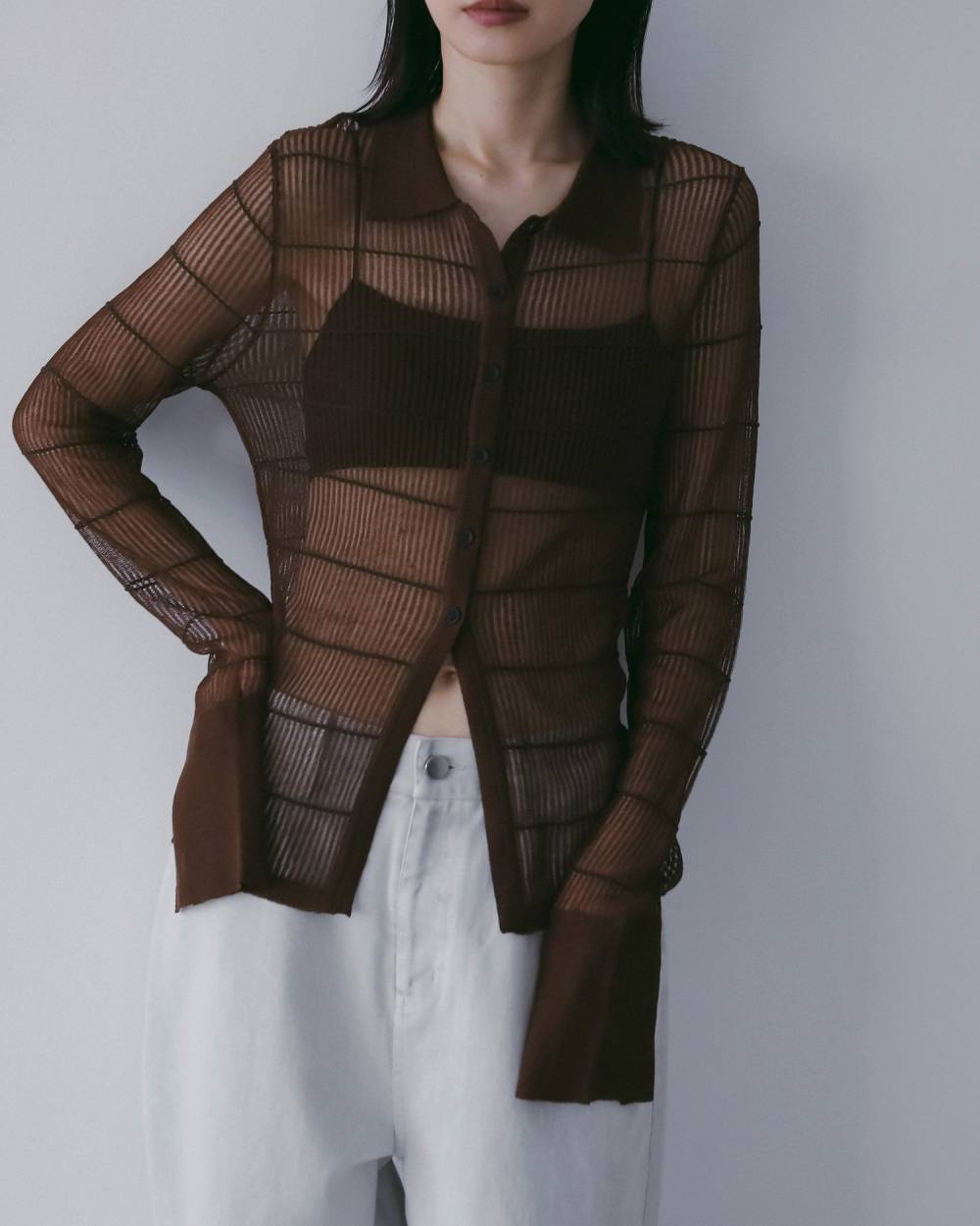 【anuke 26 SPRING / SUMMER】Sheerborder Knit Shirts - Champdelarose