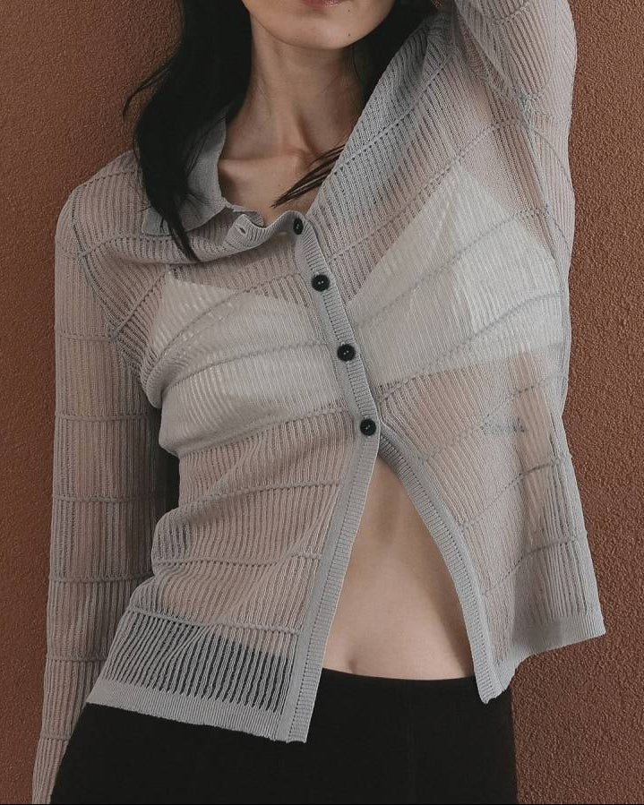【anuke 26 SPRING / SUMMER】Sheerborder Knit Shirts - Champdelarose