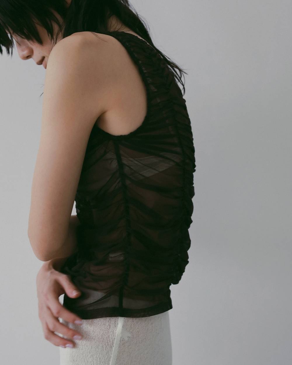 【anuke 26 SPRING / SUMMER】Tulle Gather Tanktop - Champdelarose