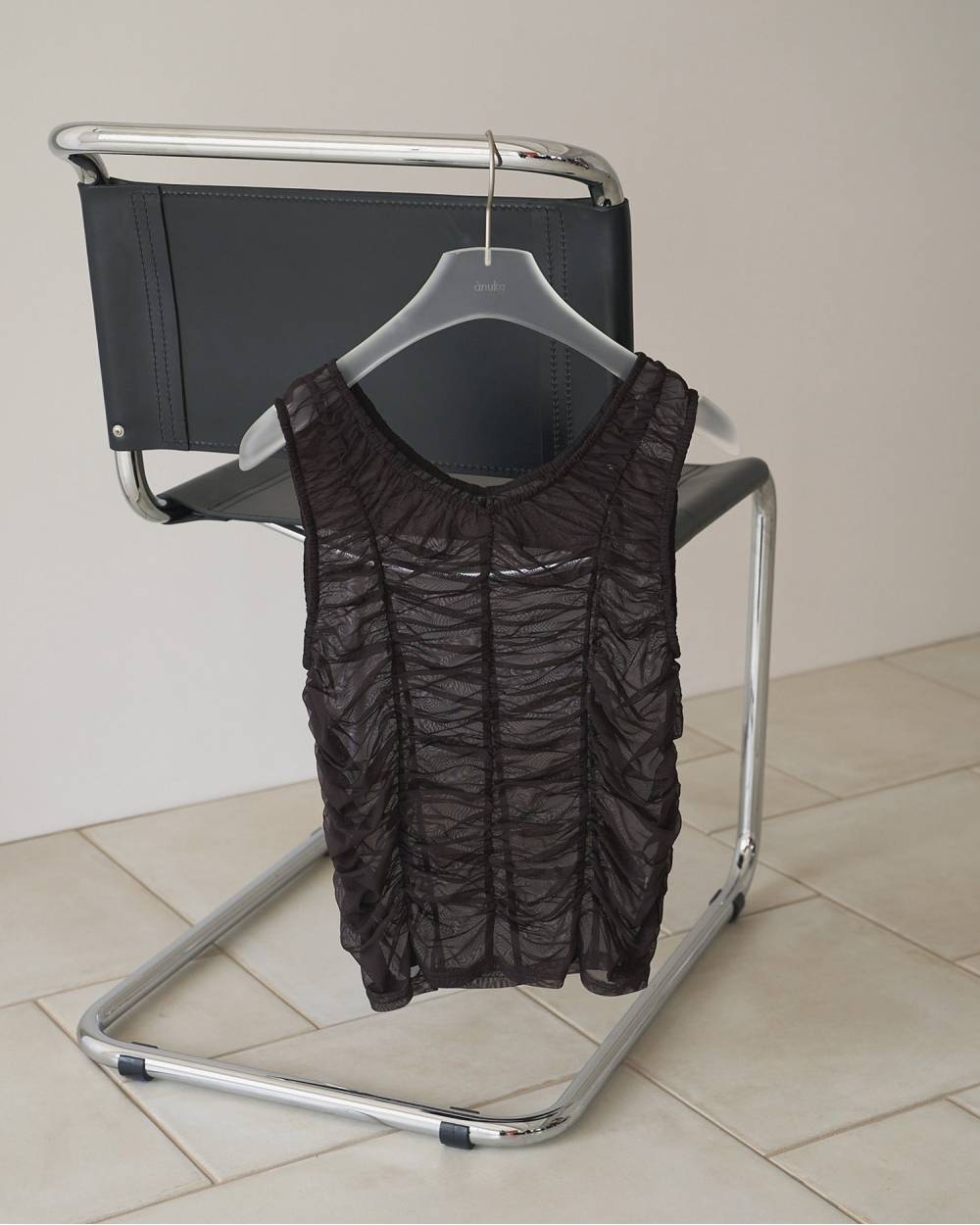 【anuke 26 SPRING / SUMMER】Tulle Gather Tanktop - Champdelarose