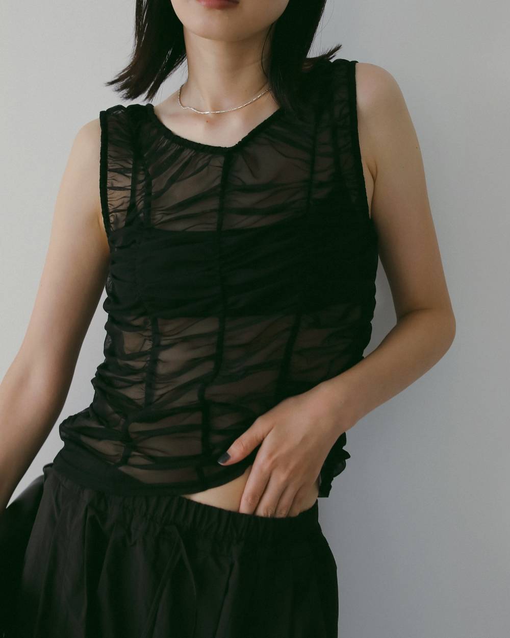【anuke 26 SPRING / SUMMER】Tulle Gather Tanktop - Champdelarose