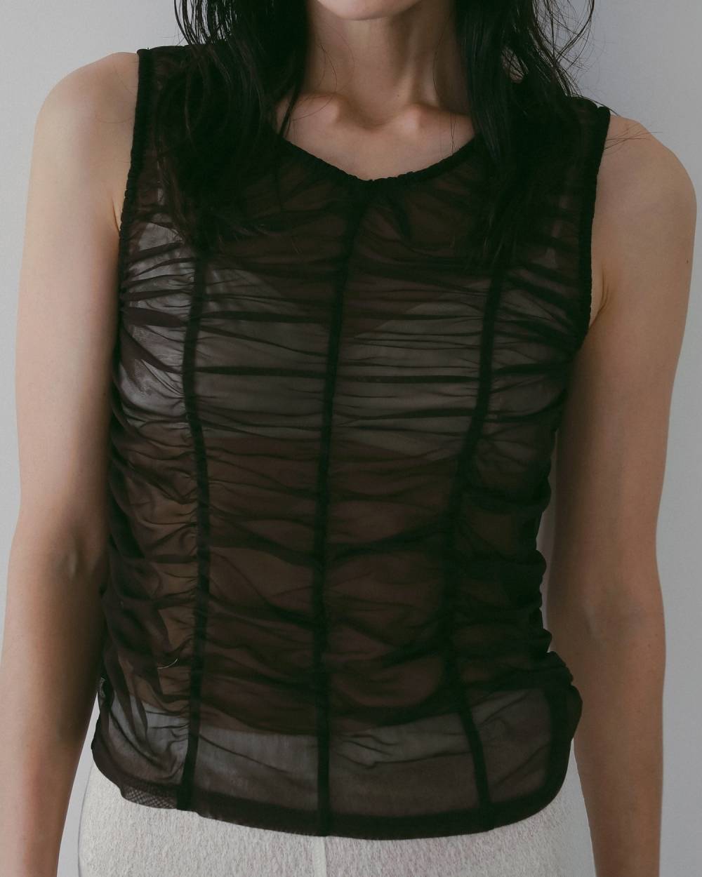 【anuke 26 SPRING / SUMMER】Tulle Gather Tanktop - Champdelarose