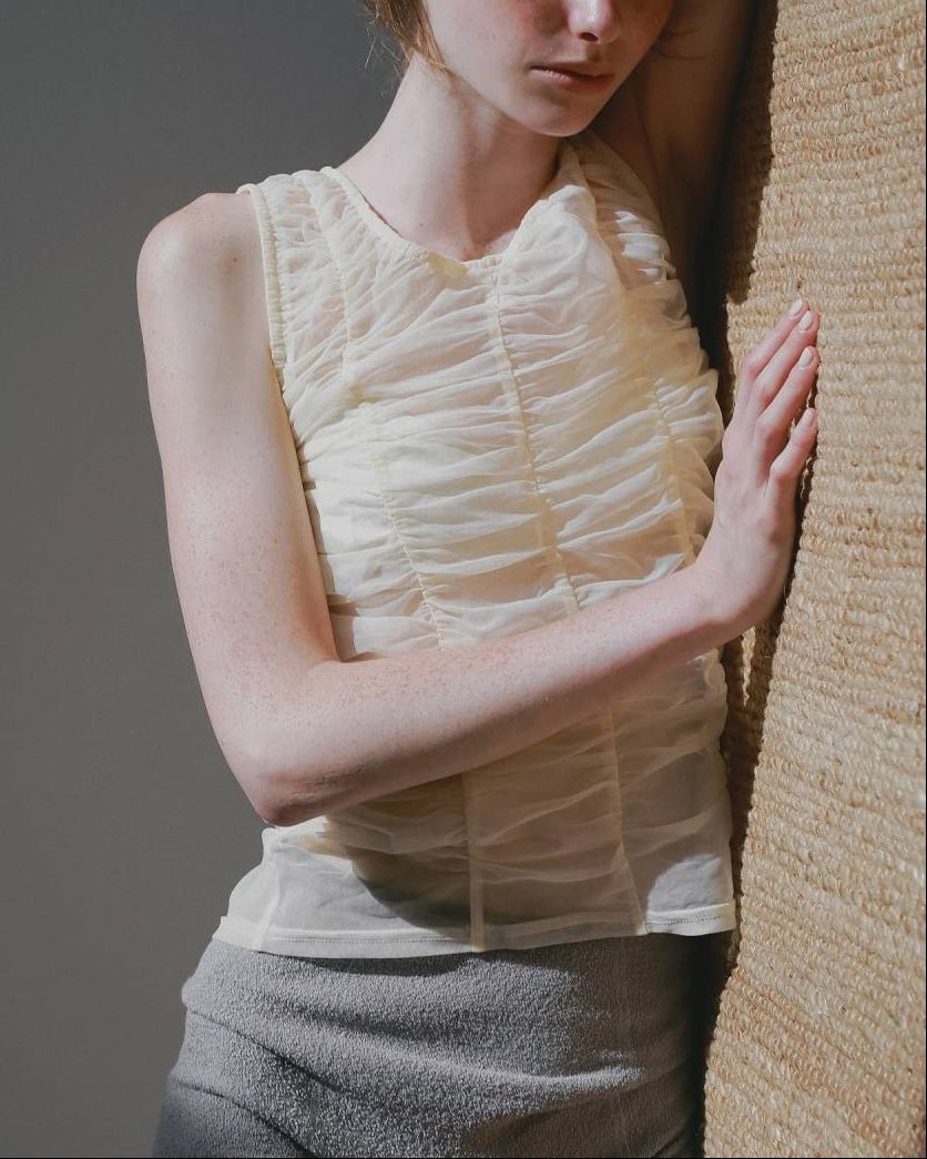 【anuke 26 SPRING / SUMMER】Tulle Gather Tanktop - Champdelarose
