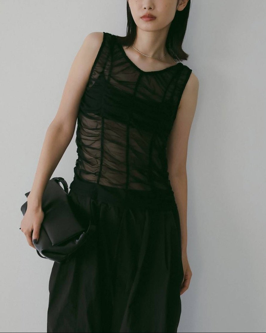 【anuke 26 SPRING / SUMMER】Tulle Gather Tanktop - Champdelarose