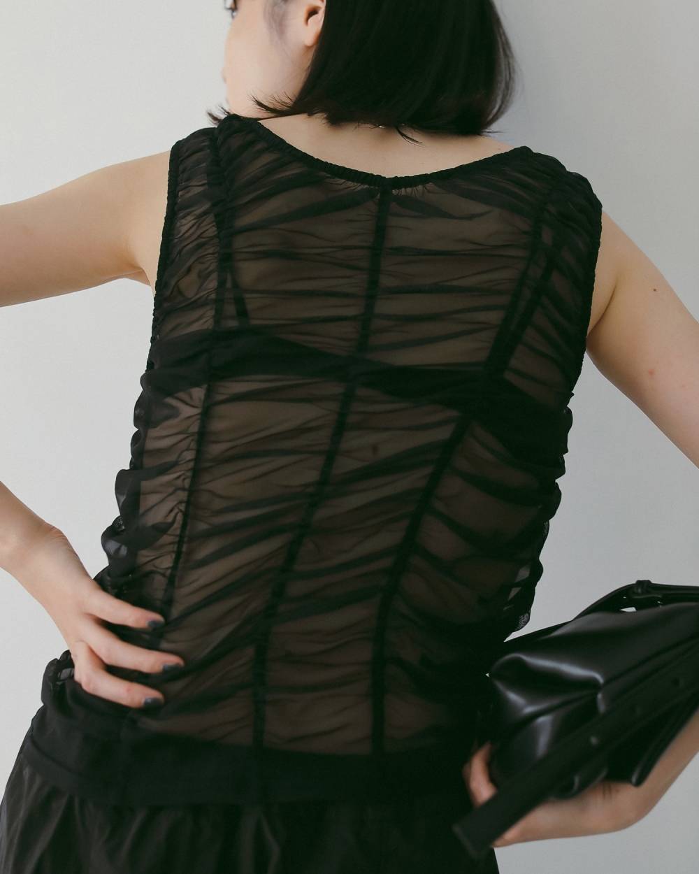 【anuke 26 SPRING / SUMMER】Tulle Gather Tanktop - Champdelarose