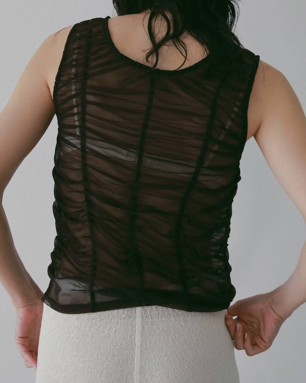 【anuke 26 SPRING / SUMMER】Tulle Gather Tanktop - Champdelarose