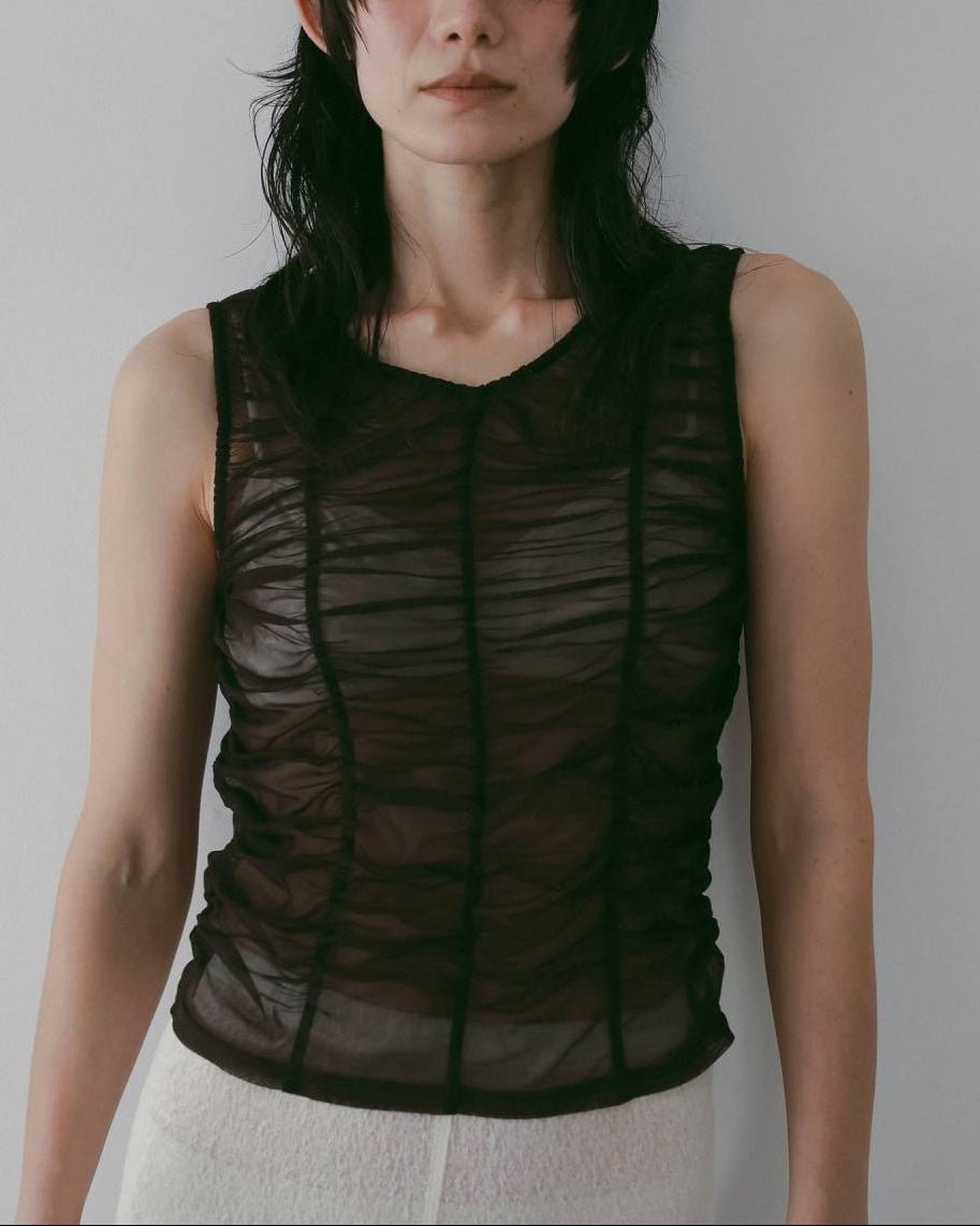 【anuke 26 SPRING / SUMMER】Tulle Gather Tanktop - Champdelarose